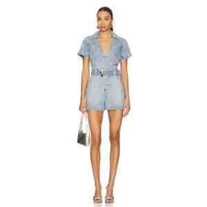 Show Me Your Mumu SMYM Dolly Romper Jeweled indigo blue NEW SMALL denim jean